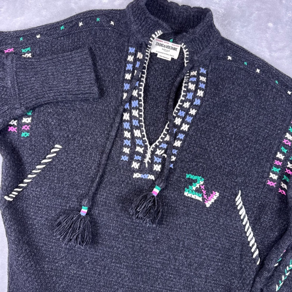 Zadig & Voltaire Anthracite Alabama Wews Sweater Dress Grey Tassel L?*